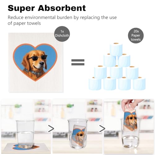 5 Pcs Cute Golden Retriever Swedish Dishcloths, Puppy Themed Swedish Dishcloth, Artistic Dish Cloths for Drying Dishes, Reusable Cleaning Cloths, Housewarming Gifts for Women - color: Lm 04241