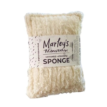 Marley's Monsters Chenille Washable Sponge – Reusable Eco-Friendly Kitchen Scrubber – Soft 100% Cotton Chenille & Recycled Foam – 3.5" x 5" Handmade in USA (Natural) - color: Natural