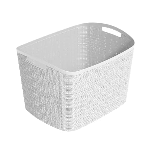 Curver Set of 2 XL 30.5L Jute Decorative Plastic Organization and Storage Baskets - Perfect Bins for Home Office, Closet Shelves, Kitchen Pantry and All Bedroom Essentials, White - color: White, size: Extra Large