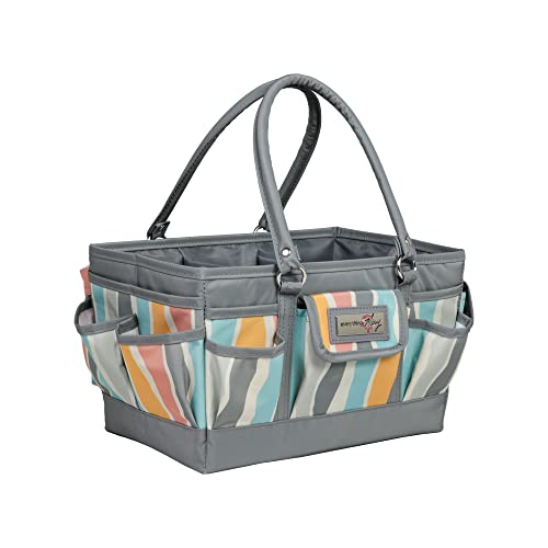 Everything Mary Deluxe Store & Tote Organizer – Grey Stripes Craft Caddy with Handle – Art Storage Tote for Sewing, Scrapbooking, DIY Projects & Crafting Tools - color: Grey Stripes, size: Large
