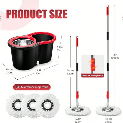 360° Spin Mop & Bucket System – 20QT Floor Cleaning Set with 3 Microfiber Mop Heads & 61" Adjustable Stainless Steel Handle for Effortless, Streak-Free Cleaning-Blue - color: Blue