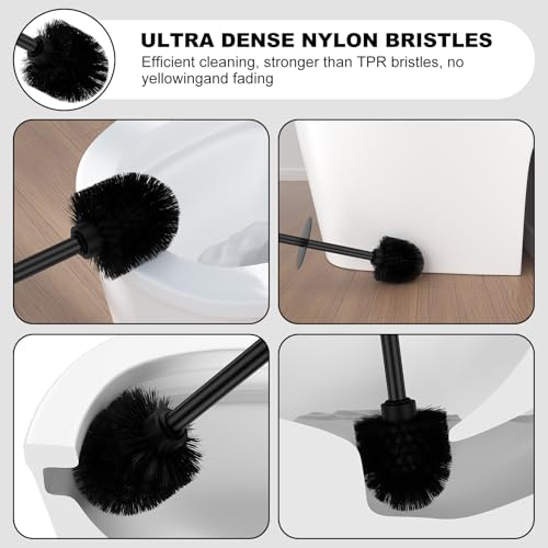 Black Toilet Brush and Holder Set，2 Pack Stainless Steel Heavy Duty Toilet Bowl Brush，Extra Long Handled Modern Toilet Cleaner Brush with Replaceable Head, Removable Inner Bowl, and Splash Protection - color: Black, size: 2 Pack