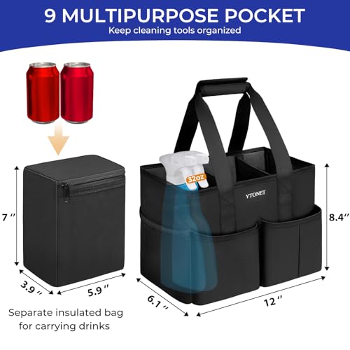 Ytonet Cleaning Caddy, Water Resistant Cleaning Supplies Organizer with Handle & Foldable Divider for Cleaners, Housekeeping Tote for Kitchen & Bathroom, Car Tool Caddy Organizer Bag, Black - size: Medium