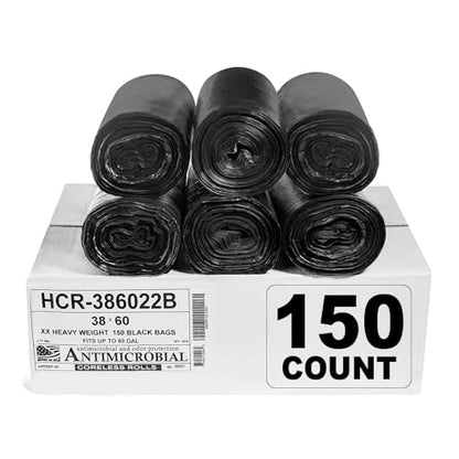 Aluf Plastics High Density Trash Bags, 60 Gallon, 150 Count, 22 Micron (eq), 38" x 60", Black, for Bathroom, Office, Industrial, Commercial, Janitorial, Municipal, Recycling - color: Black, style: 55-60 Gal, 22 Micron Equiv, 150 Count