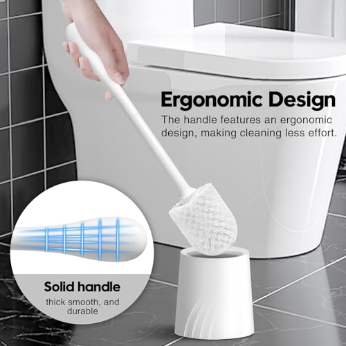 2 Pack Toilet Brush and Holder Set, Toilet Bowl Brush with Non-Slip Handle for Deep Cleaning, Nylon Bristles, Bathroom Accessories White