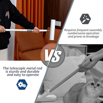 Large Lint Rollers for Pet Hair Extra Sticky, 9.45'' Long Handled Giant Lint Roller,6 Replaceable Rolls for Cleaning Carpets, Clothing, Couch, Furniture Wall Cleaner Mop Dust Remover - size: 1 Roller (Extendable Handle)+6 Refills