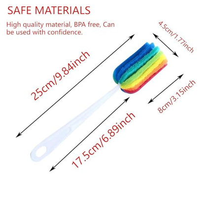 3PCS Cleaning Bottle Sponge Brush with Long Handle Scouring Pad Scrub Brushes for Kitchen Clean Glasses Mugs Cups