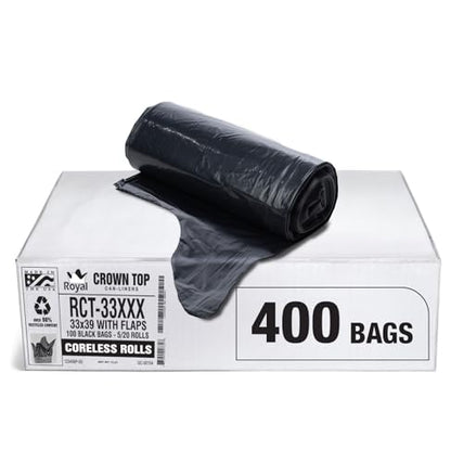 Heavy Duty 33 Gallon Trash Bags (Huge 400 Ct. /w Flap Ties) - 2 MIL equiv. Thick Gauge Large Black Plastic Garbage Liners for Kitchen, Home. Outdoor, Lawn, Yard, Contractors, Brute/Rubbermaid cans - style: 33 Gal, 2 Mil Equiv, 400 Count