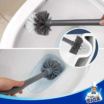 MR.SIGA Toilet Bowl Brush and Holder, Premium Quality, with Solid Handle and Durable Bristles for Bathroom Cleaning, Gray, 1 Pack - color: Gray, size: One Size
