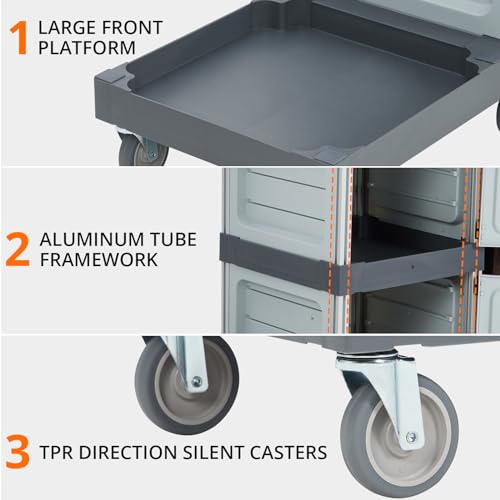 Commercial Janitorial Cart with Cabinet, 3-ply Multi-Purpose Engineered Plastic Housekeeping Cart with 30 Gallon Bag Hand Push Utility Cart, 200 lbs Load Capacity