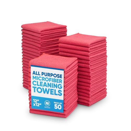12" x 12" Microfiber Cleaning Cloths (50 Pack) - Reusable Towels, Wash Rags, Dust Cloth, All-Purpose: Kitchen, Dish, Cars, Shop, Glass (Red) - color: Red, size: 50 Count (Pack of 1)