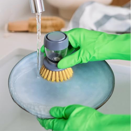 Soap Dispensing Palm Brush, Kitchen Brush for Dish Pot Pan Sink Cleaning, Pack of 1 - color: Gray