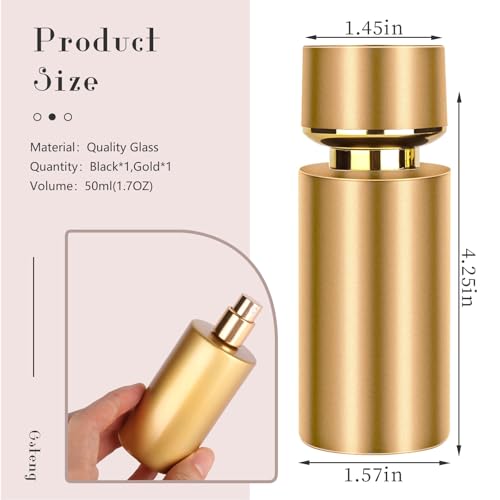 2pcs 50ml Glass Spray Bottle for Perfume,Refillable Travel Perfume Atomizer Bottles,Black&Gold Portable Cologne Atomizer Empty Bottle.(Black&Gold) - color: Black & Gold