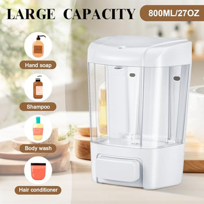 Hushee 2 Pcs Commercial Soap Dispenser Hand Wall Mounted Bathroom 27oz/800ml Manual Soap Dispenser Liquid Containers with Pump White Shower Plastic Wash Wall Containers Shampoo Gel for Kitchen Hotel - color: White, size: ['27 fl oz']