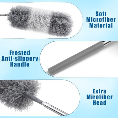 Tanlade 12 Pcs Microfiber Feather Duster for Cleaning 13-31 Inch Extendable Cobweb Dusters Ceiling Fan Duster Washable Bendable Tool for Office Car Window Furniture (Gray White) - color: Gray White
