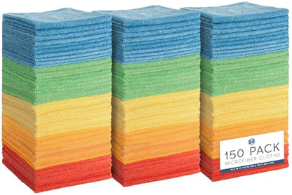 S&T INC. 150 Pack Microfiber Cleaning Cloth, Bulk Towels for Home, Reusable Microfiber Towels for Cars, Cleaning Rags, Assorted, 11.5 Inches x 11.5 Inches, 150 Count - size: 150 Pack