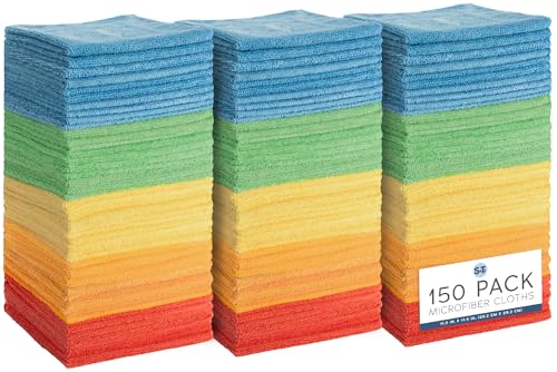 S&T INC. 150 Pack Microfiber Cleaning Cloth, Bulk Towels for Home, Reusable Microfiber Towels for Cars, Cleaning Rags, Assorted, 11.5 Inches x 11.5 Inches, 150 Count - size: 150 Pack