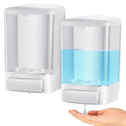 Hushee 2 Pcs Commercial Soap Dispenser Hand Wall Mounted Bathroom 33.8oz/1000ml Manual Soap Dispenser Liquid Containers with Pump White Shower Plastic Wash Wall Container Shampoo Gel for Kitchen Hotel - color: White, size: ['33.8 fl oz']