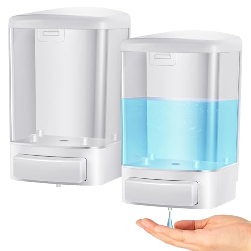 Hushee 2 Pcs Commercial Soap Dispenser Hand Wall Mounted Bathroom 33.8oz/1000ml Manual Soap Dispenser Liquid Containers with Pump White Shower Plastic Wash Wall Container Shampoo Gel for Kitchen Hotel - color: White, size: ['33.8 fl oz']
