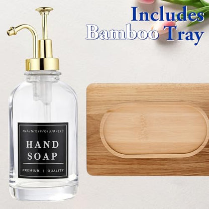 Dish and Hand Soap Dispenser for Kitchen,Glass Soap Dispenser with Pump,Tray,Funnel, Set of 2 Countertop Soap and Lotion Dispenser for Bathroom,Shower,500ml/16.9oz, - color: Ks-5010-34y-2g