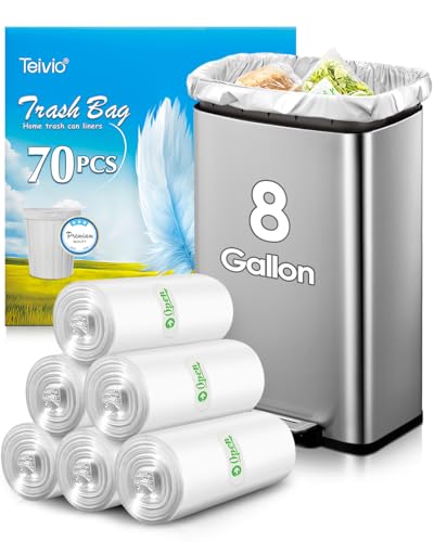 8 Gallon 70 Counts Unscented Medium Trash Bags,Fit 7,8,9,10 Gal Garbage Bags by Teivio, 30 Liter Thick Bathroom Can Bin Liners,Plastic Bags for Home Office Kitchen, Clear - size: 80 Count (Pack of 1), style: 70pcs-8 Gallon-Clear