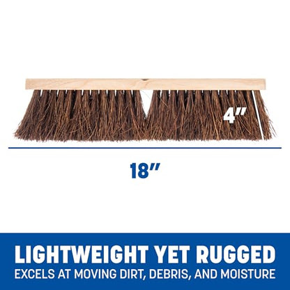 SPARTA Flo-Pac Garage Sweep with Palmyra Bristles, Heavy Duty Broom Head for Indoor and Outdoor Use on Rough Surfaces, 18" Long, 1 Count, Natural