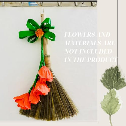 Set of 2 Vietnamese Soft Bristle Brooms, Asian Straw Broom for Kid, Decorative Broom 16.54 inch - style: 16.5in