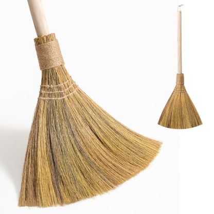 Natural Whisk Sweeping Hand Handle Broom - Brooms for Wedding Jumping Ceremony Halloween DIY Decoration - Vietnamese Straw Soft Broom - 12.2" Width, 28.35" Length - style: Natural