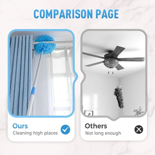 Ceiling Fan Cleaner Duster, Reusable Microfiber Duster with Extension Pole, Removable Dusters for Electric Fans Air Conditioning, Home Car Vents, Curtain (Grey-5Pole) - color: Grey-5pole