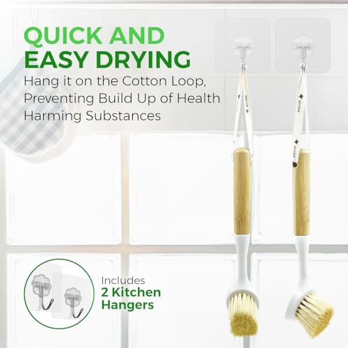 AIRNEX Bamboo Dish Brush Set of 2 - Dishwasher Brush w/Handle Made of Wheat Straw & Sisal Bristles - Non Scratch Kitchen Scrub Brush for Dishes, Pots & Pans - Dish Scrubber w/Plastic Free Bristles