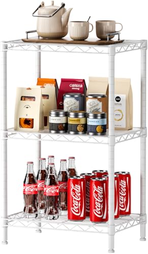 SINGAYE 3 Small Shelves Storage Shelf Wire Shelving Unit Metal Shelf Adjustable Organizers Storage Shelving with Wheels for Bathroom Laundry Room Kitchen Pantry11.5”D x 17.3”W x 30”H White - color: White, size: 3 Tier 11.6"Dx17.6"Wx30"H