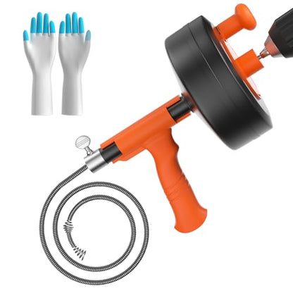 35ft Drain Snake Auger, Plumbing Snake With Drill Adapter, Heavy Duty Flexible Sink Steel Plumbing Auger Bathroom Hair Clog Removal Tool, Manual Or Powered - No auto retract or feed