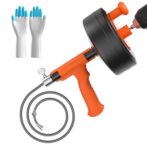 35ft Drain Snake Auger, Plumbing Snake With Drill Adapter, Heavy Duty Flexible Sink Steel Plumbing Auger Bathroom Hair Clog Removal Tool, Manual Or Powered - No auto retract or feed