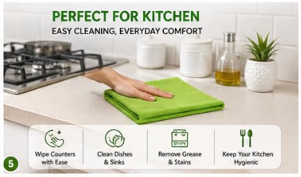 ADFOS Microfiber Cleaning Cloths 10 Pack, 5 Colors, Ultra Absorbent Reusable Towels for Car, Kitchen, Glass, Bathroom, 13.7 x 13.7 Inch
