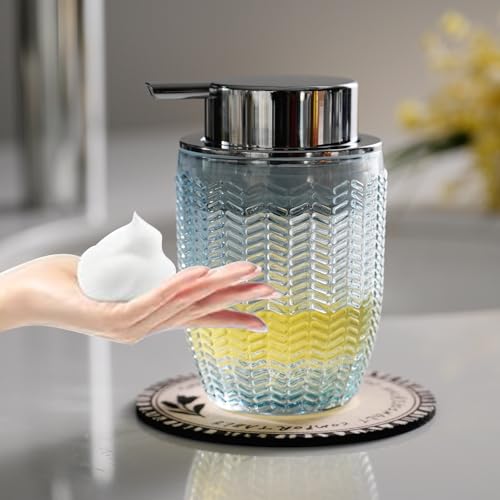 CICUFY Glass Foaming Hand Soap or Lotion Dispenser, Refillable Liquid Soap Dispenser with Large Silver Pump(Barrel Pattern-Blue) - color: Blue, style: Foam/Barrel Pattern