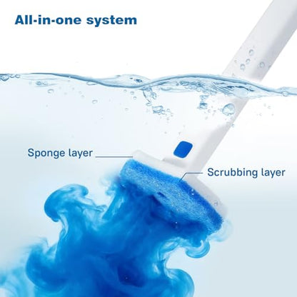Disposable Toilet Brush Set with Holder, White and Blue, Includes 16 Cleaning Refills (1+16 Refills) - size: 1+16 Refills