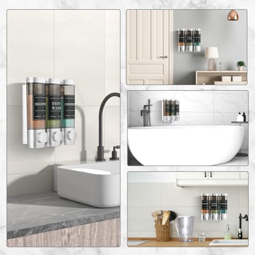 Shower Soap Dispenser Wall Mounted No Drill Shampoo Dispenser for Shower Wall Shampoo and Conditioner Dispenser Bathroom Hotel 3 * 300ml Sliver with Labels - color: Silver 3