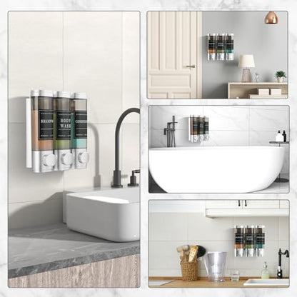 Shower Soap Dispenser Wall Mounted No Drill Shampoo Dispenser for Shower Wall Shampoo and Conditioner Dispenser Bathroom Hotel 3 * 300ml Sliver with Labels - color: Silver 3
