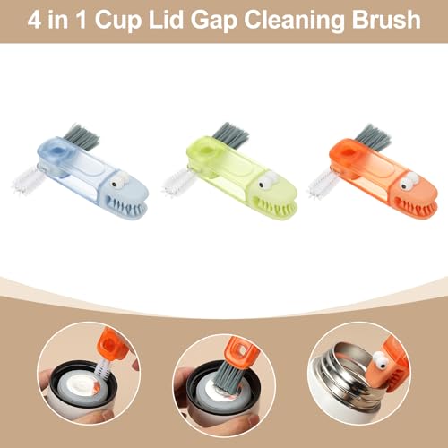 uxcell 3Pcs 4 in 1 Cup Lid Gap Cleaning Brush, Multifunction Silicone Bottle Cleaning Brush for Cleaning Tumbler Cup Narrow Neck Bottle Sports Water Bottle, Blue, Green, Red