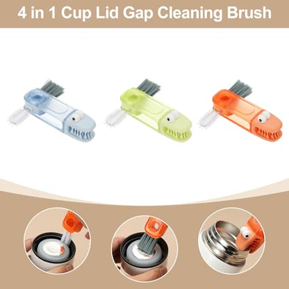 uxcell 3Pcs 4 in 1 Cup Lid Gap Cleaning Brush, Multifunction Silicone Bottle Cleaning Brush for Cleaning Tumbler Cup Narrow Neck Bottle Sports Water Bottle, Blue, Green, Red