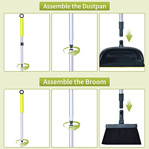Broom and Dustpan Set for Home with 54" Long Handle, Upright and Lightweight Dust pan and Brush Combo for Kitchen Room Office Lobby Floor Cleaning, Dark Green - color: Green
