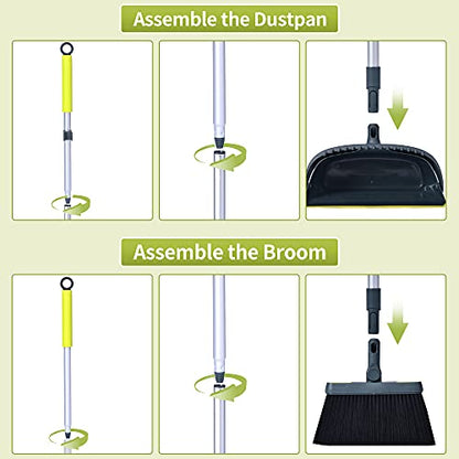 Broom and Dustpan Set for Home with 54" Long Handle, Upright and Lightweight Dust pan and Brush Combo for Kitchen Room Office Lobby Floor Cleaning, Dark Green - color: Green