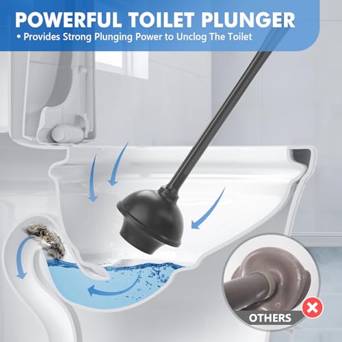 LOVLOY Toilet Plunger and Brush, Bowl Brush and Heavy Duty Toilet Plunger Set with Ventilated Holder, 2-in-1 Toilet Brush and Plunger Combo for Bathroom Cleaning (2, Black) - color: Black