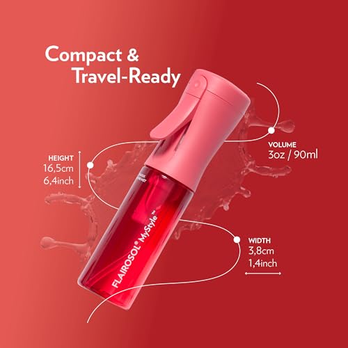 FLAIROSOL MyStyle, Spray Bottle for Hair - Small Travel Spray Bottle, Ultra Fine Continuous Water Mist for Face, Hairstyling, Salon, Cleaning, Beauty, Toners, Hydration & Makeup, 3.04oz / 90ml, Pink - color: Pink, style: 1 Pack