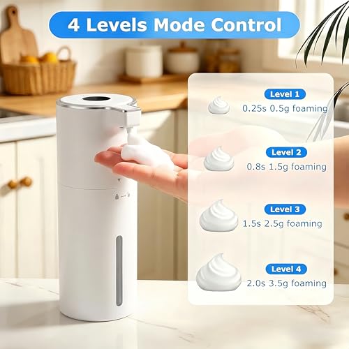 Touchless Automatic Foaming Soap Dispenser | USB Rechargeable Wall Mount 400ml Waterproof Sensor Foam Hand Soap Dispenser for Bathroom Kitchen Kids White - color: White Foam