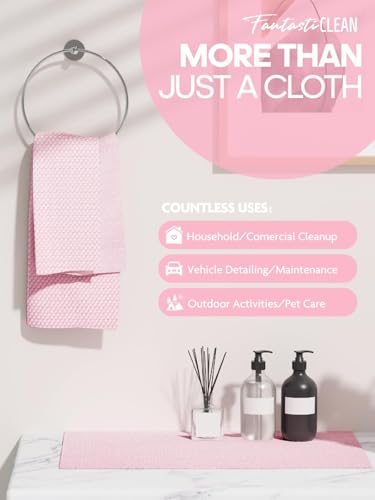 Fantasticlean Large Microfiber Cleaning Cloth Roll - 18'' by 12'', 36 Sheets, Thick, Super Absorbent and Reusable Rags, Daily Cleaning Supplies for Vehicle..(Pink) - size: 36 Pack-Pink