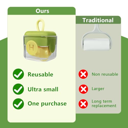 Mini Lint Roller, Reusable Travel Portable Lint Roller Mini, Washable Sticky Roller for Pet Hair Debris Removal Tool (Green)
