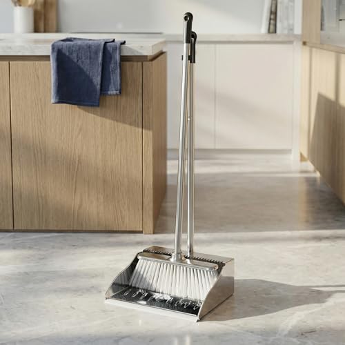 Indoor Soft Bristles Broom and Dustpan Angle Sweeping Dustpan and Broom with Long Handle for Kitchen Hardwood Floor Cleaning
