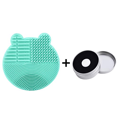 Silicon Makeup Brush Cleaner Mat with Brush Drying manual Make up cleaner cleanser machine Cosmetic Cleaning Pad+Makeup Dry Cleaned Quick Color Removal Sponge Scrubber Tool(Green) - color: Green