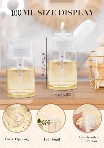 2 Pack Push Down Pump Dispenser, Empty Pump Bottle Dispenser with DlY Lables for Nail Polish, Makeup Remover, Alcohol, Facial Toner 3.38oz/100ML - size: 100ml/cc-2pcs